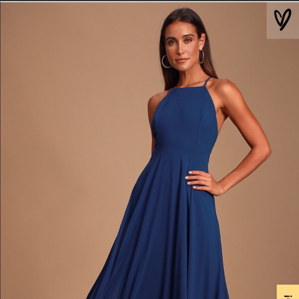 Elegant Blue Halter Maxi Dress
